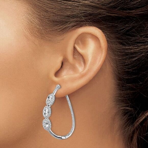 Sterling Silver CZ Oval Halo Twisted Earrings - Picture 4 of 5